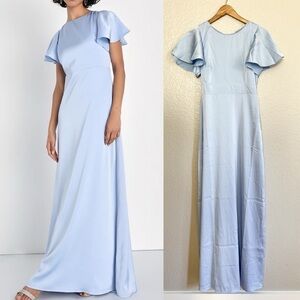 Infinite Invites Powder Blue Satin Backless Boat Neck Maxi Dress